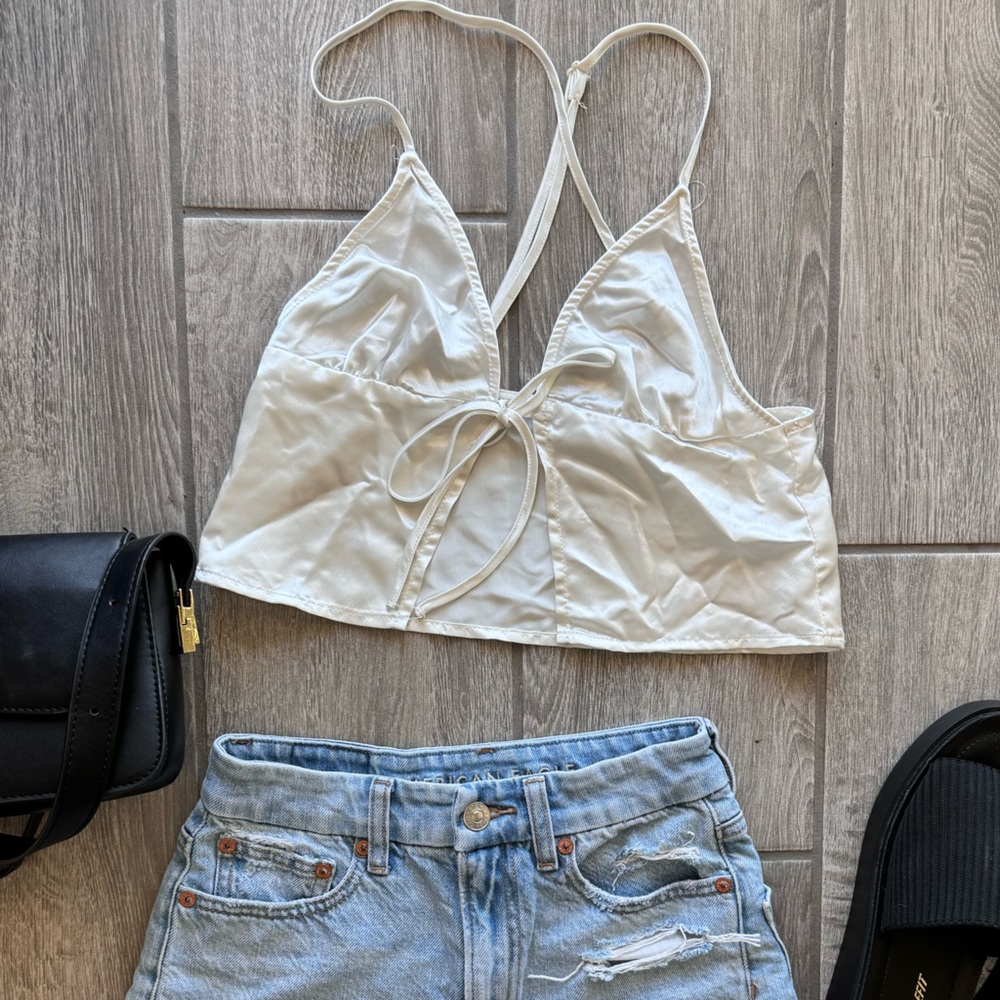 Women’s Silky White Tie Front Top